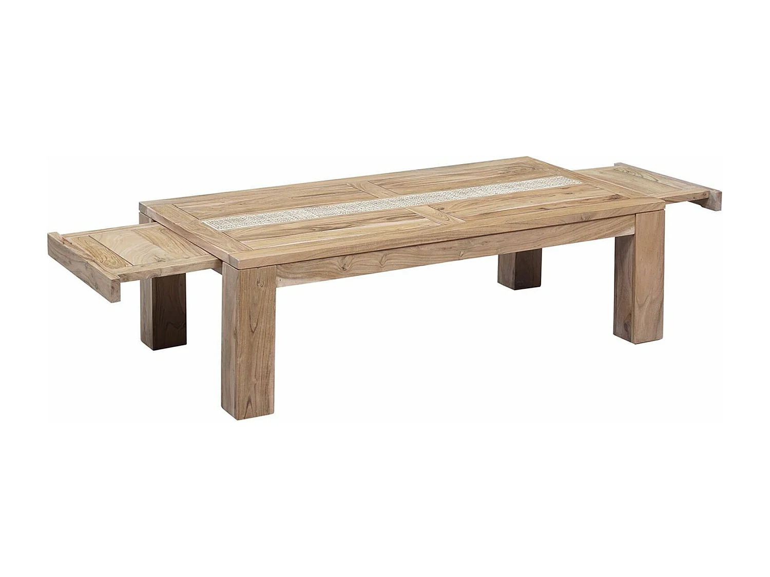 Table basse rectangulaire extensible plateau cannage | Acacia Tatoo II
