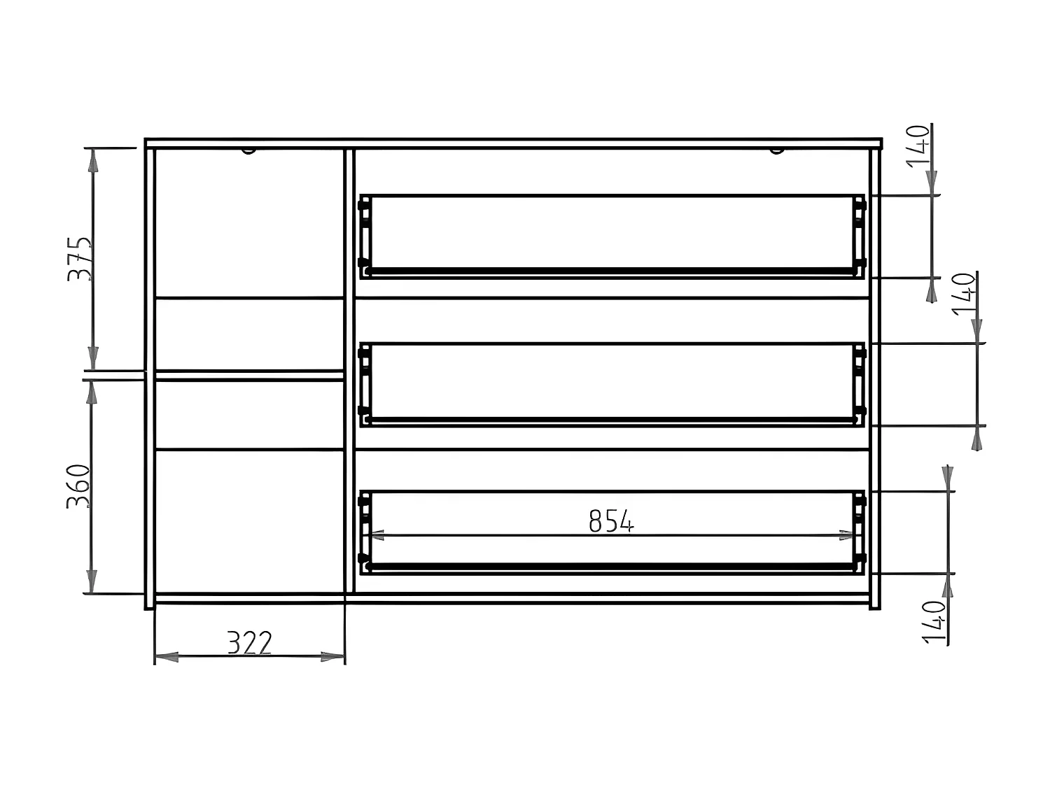 Cómoda com 3 gavetas e 1 porta preto e natural - TUNALO