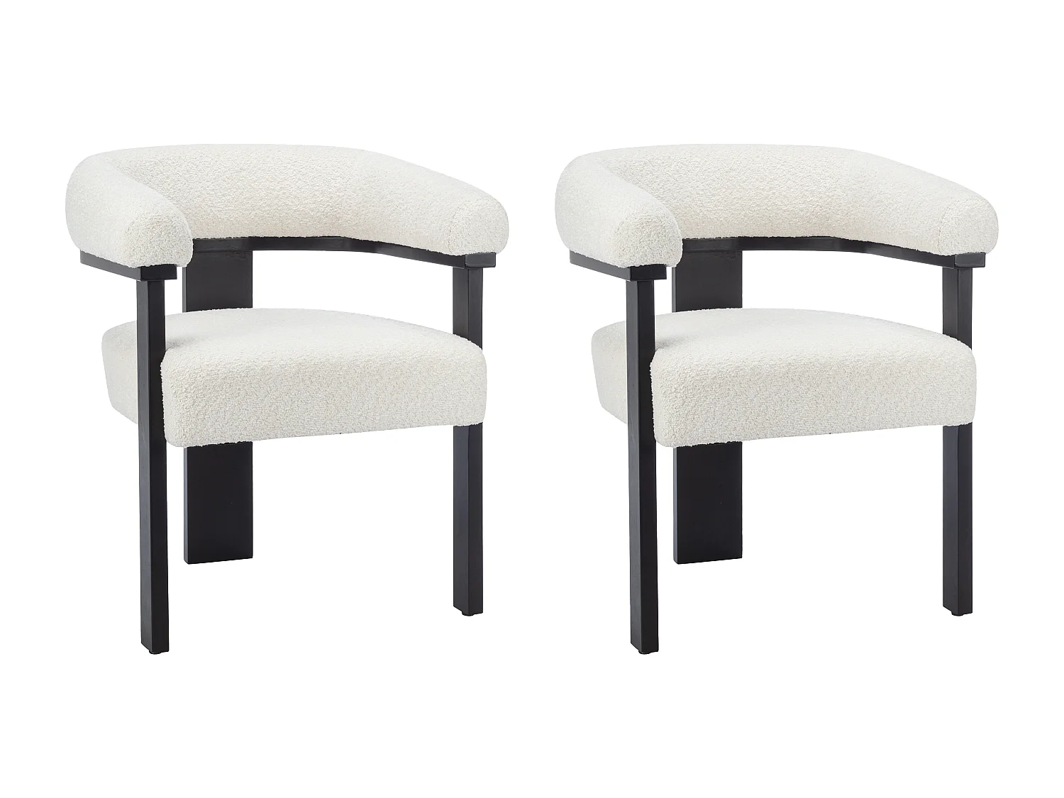 Lot de 2 chaises avec accoudoirs en tissu bouclette et bois d'hévéa noir - Blanc - LIVELIA de Pascal MORABITO