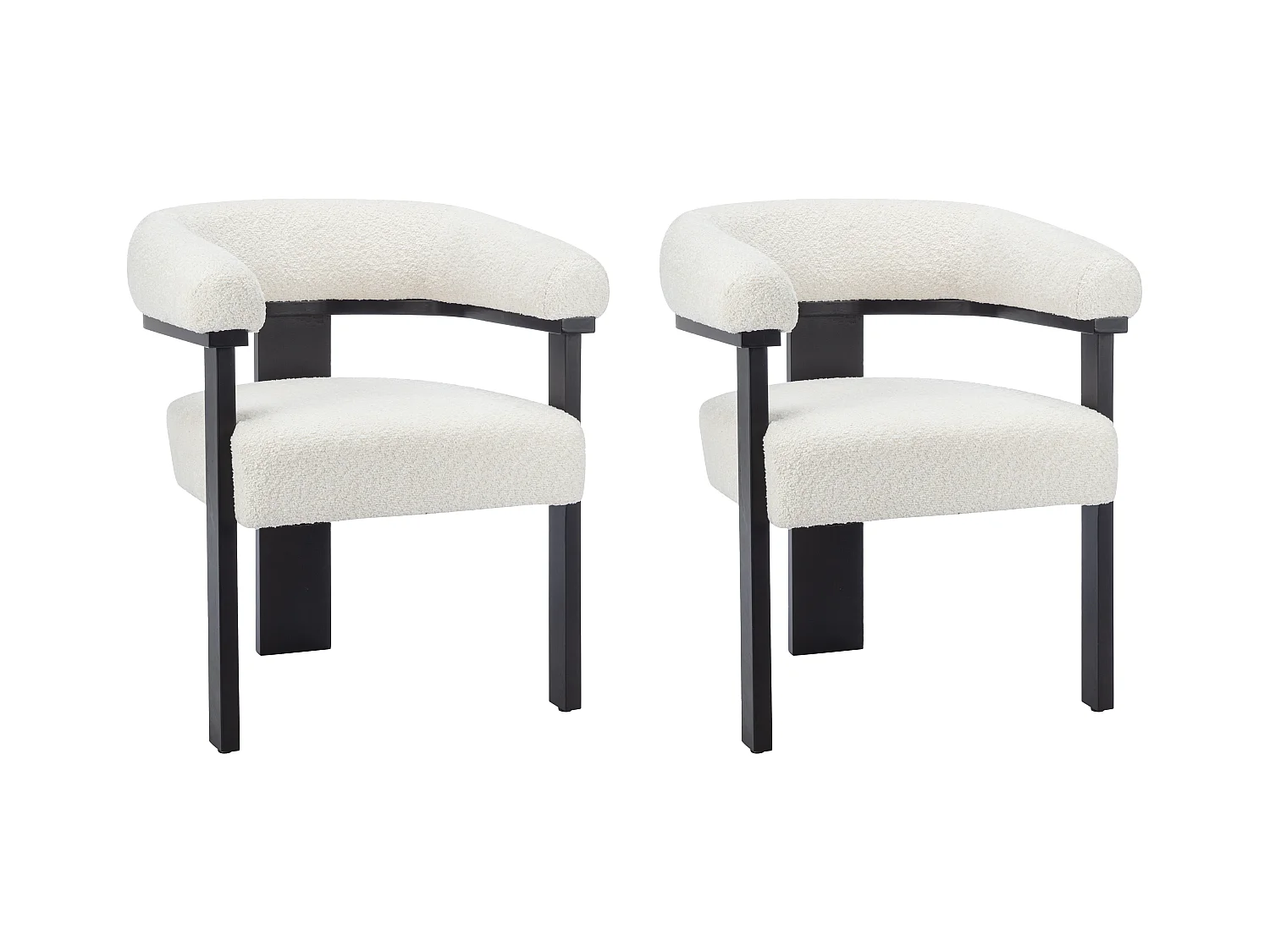 Sæt med 2 stole med armlæn i hvidt bouclé stof og sort gummitræ LIVELIA af Pascal Morabito