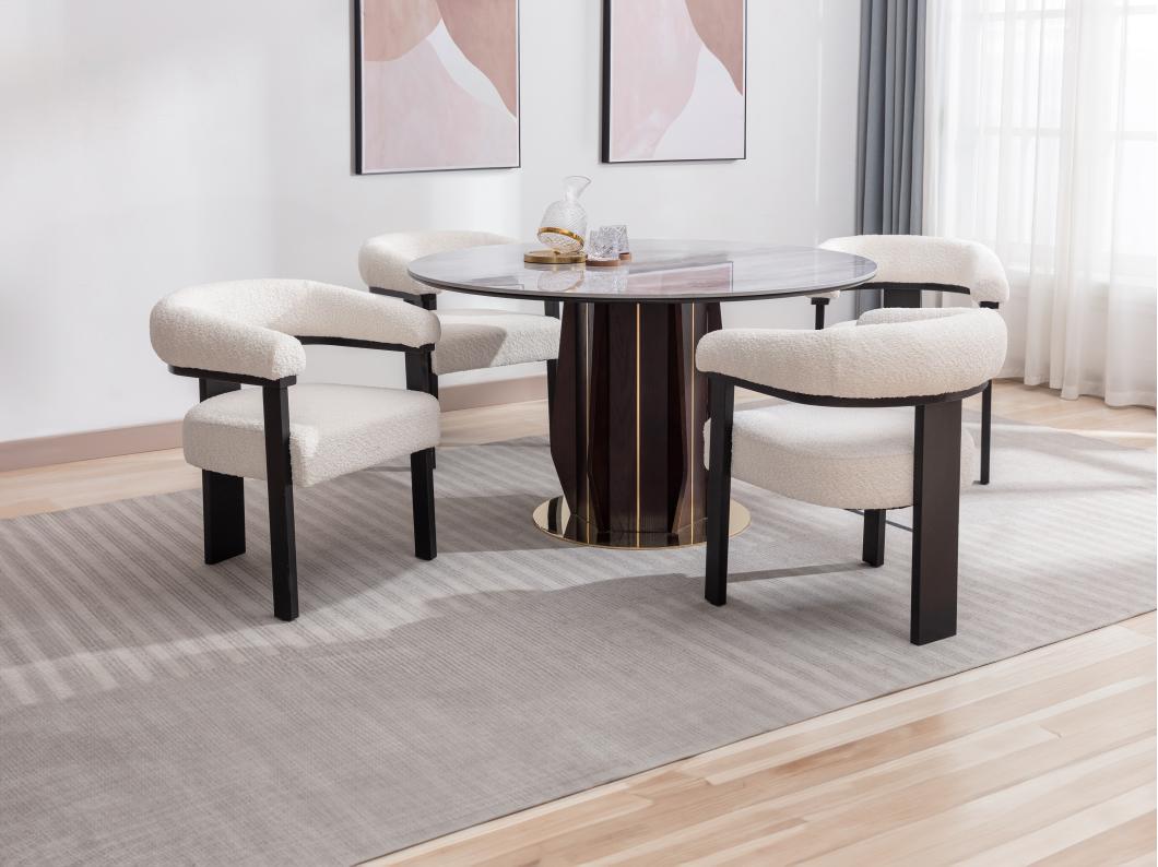Lot de 2 chaises avec accoudoirs en tissu bouclette et bois d'hévéa noir - Blanc - LIVELIA de Pascal MORABITO
