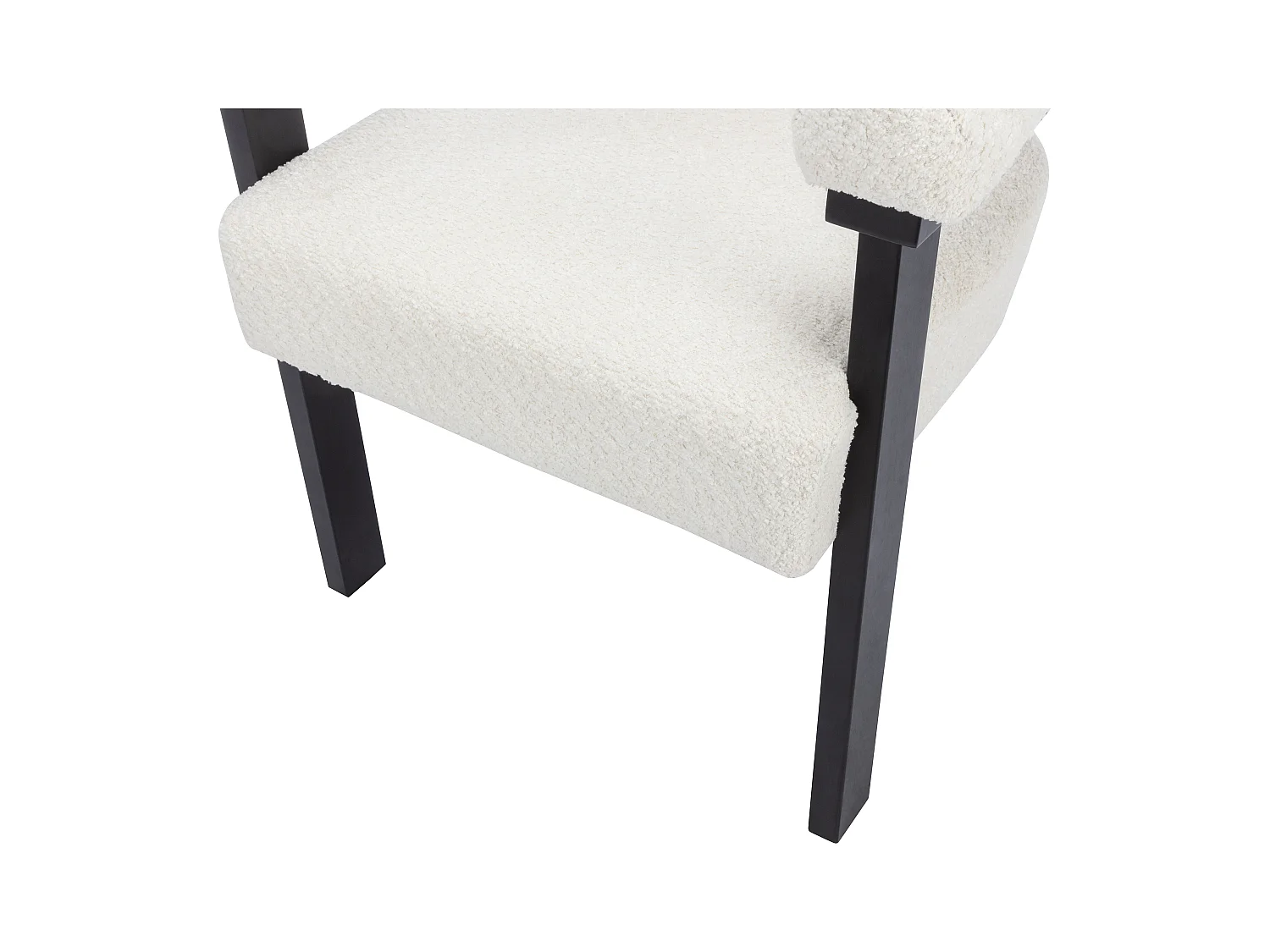 Lot de 6 chaises avec accoudoirs en tissu bouclette et bois d'hévéa noir - Blanc - LIVELIA de Pascal MORABITO