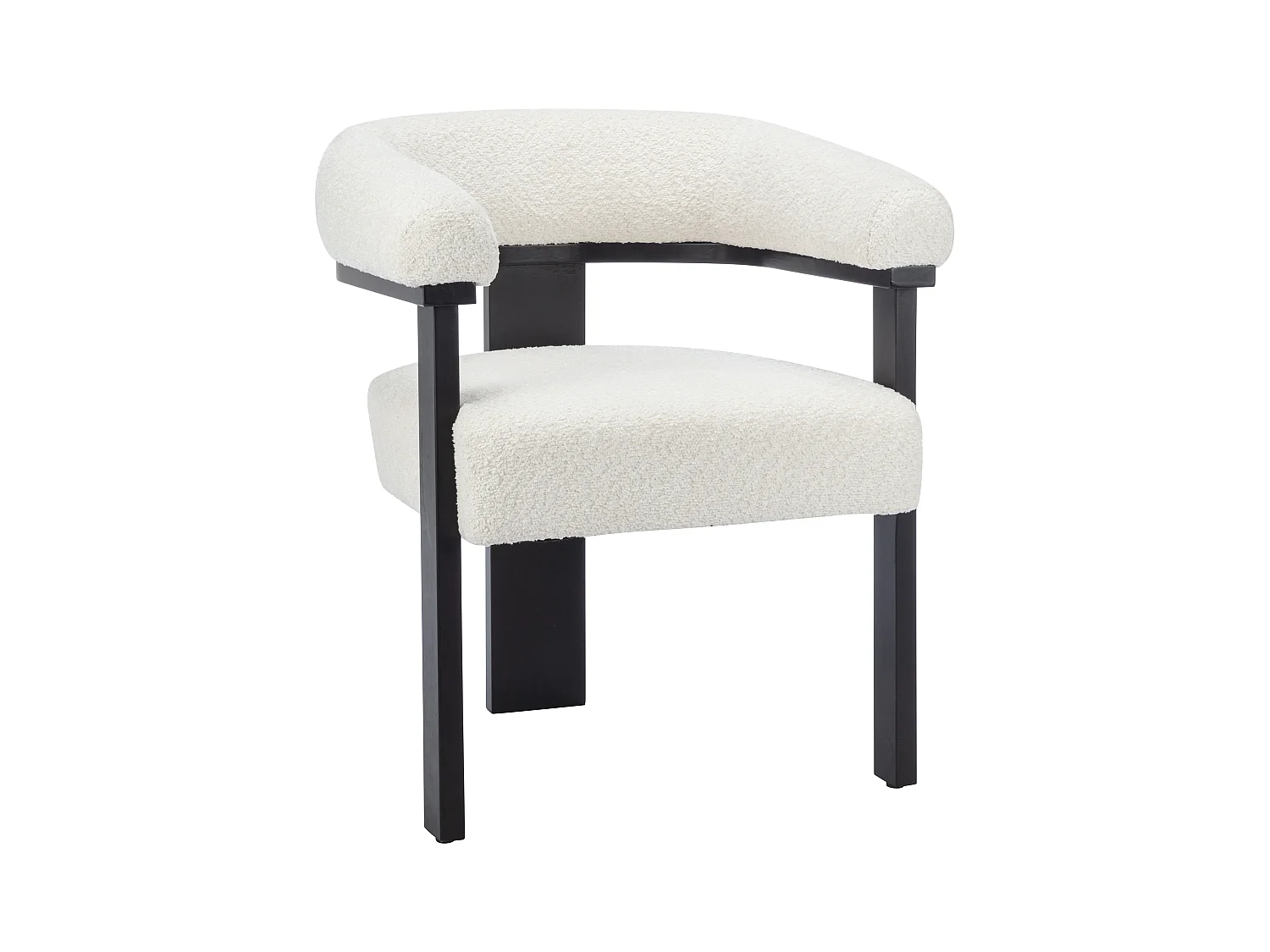 Lot de 6 chaises avec accoudoirs en tissu bouclette et bois d'hévéa noir - Blanc - LIVELIA de Pascal MORABITO