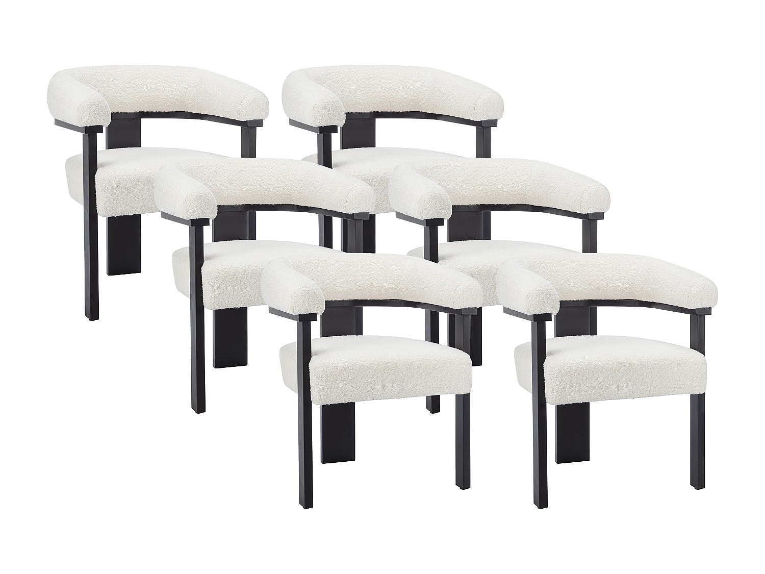 Stuhl mit Armlehnen 6er-Set - Bouclé-Stoff & Kautschukholz - Weiß & Schwarz günstig online kaufen