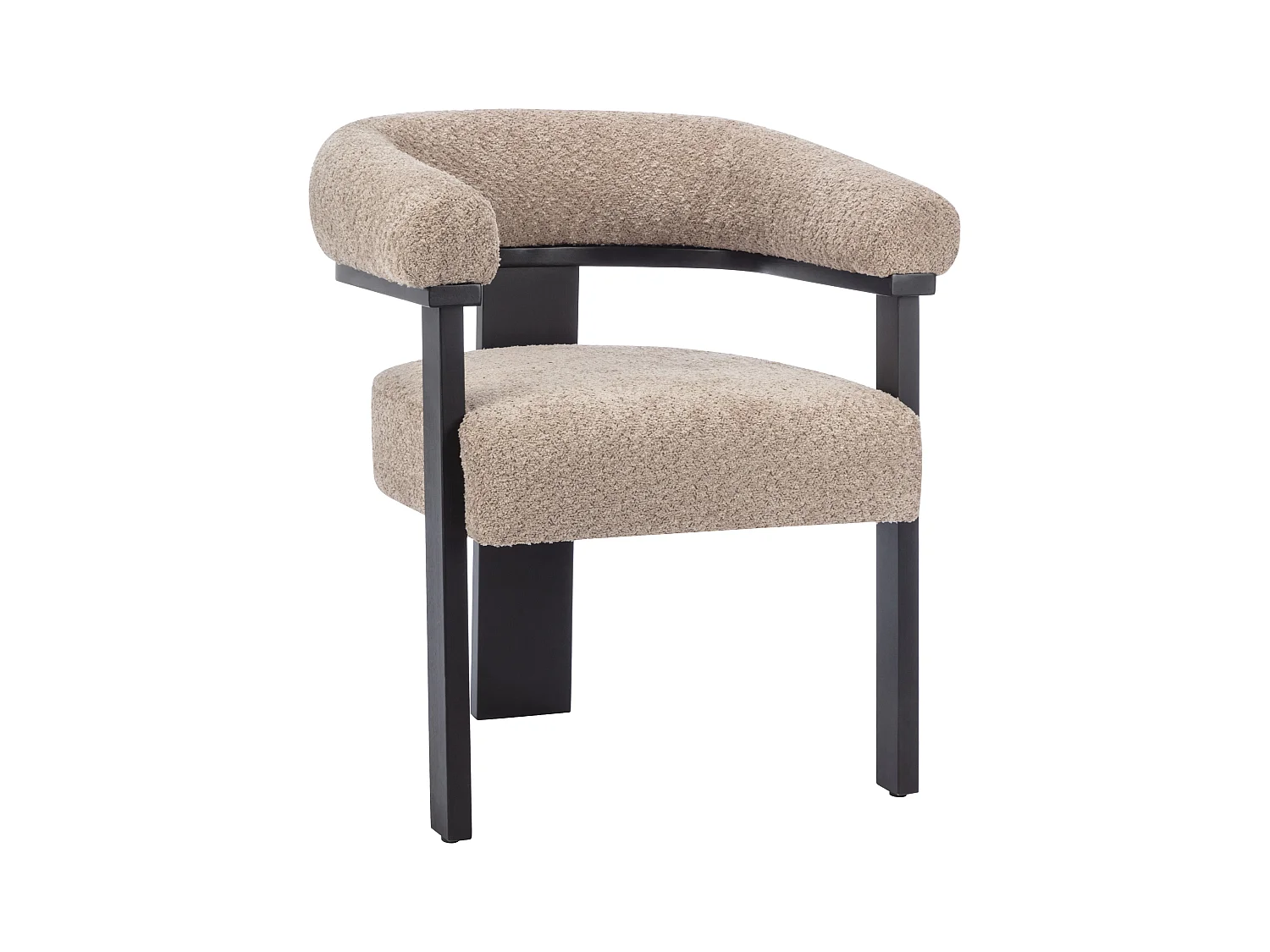 Lote de 6 sillas con reposabrazos en tejido bouclé y madera de hevea - Topo y negro - LIVELIA