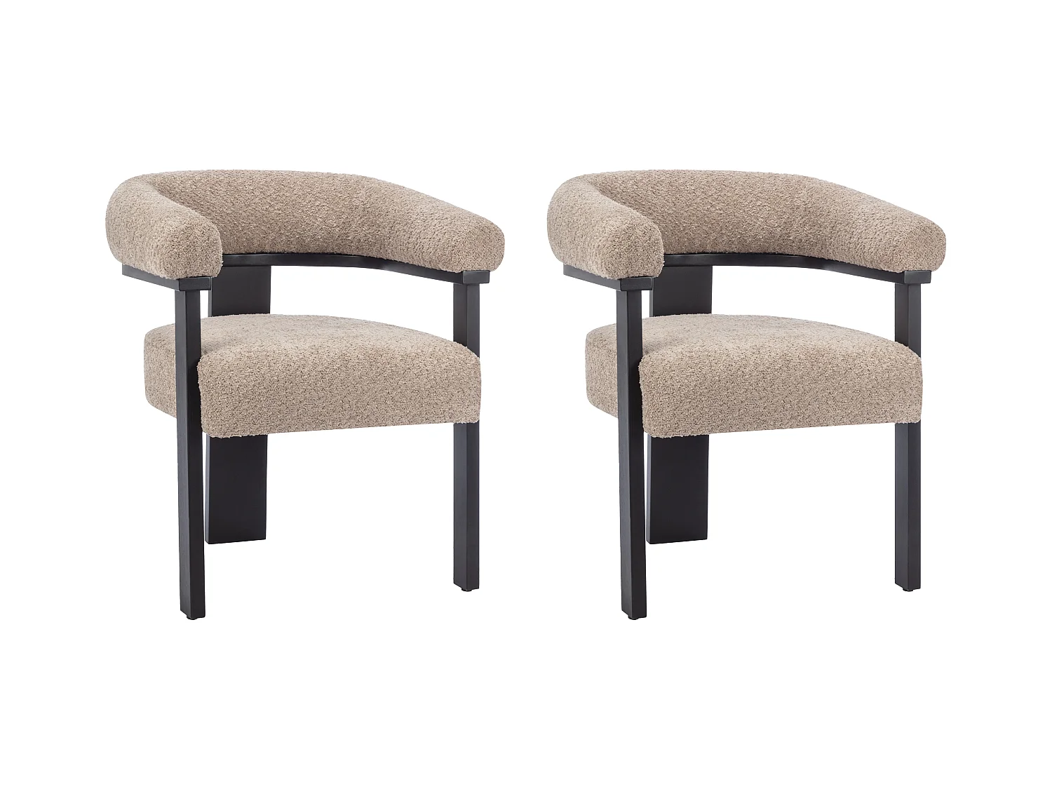 Sæt med 2 stole med armlæn i taupe bouclé stof og sort gummitræ LIVELIA af Pascal Morabito