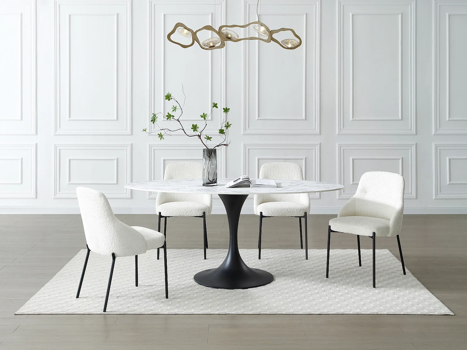 Table à manger 8 personnes en céramique et métal noir - Effet marbre blanc - ELVA de Maison Céphy