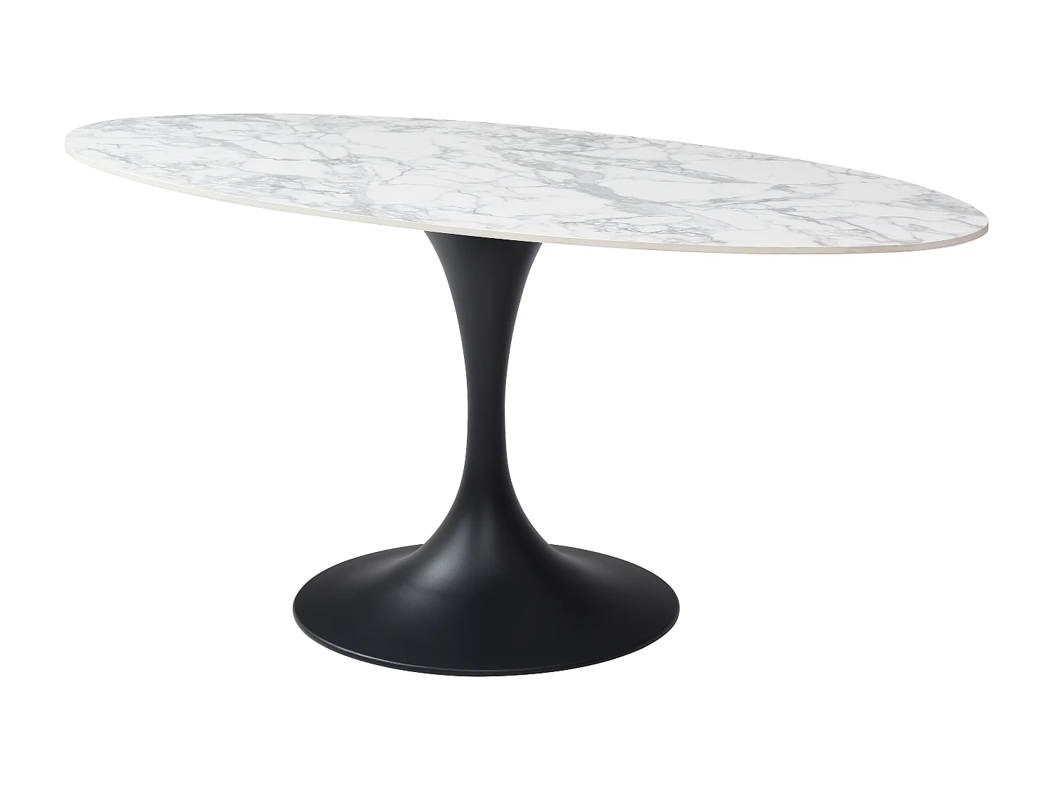 Table à manger 8 personnes en céramique et métal noir - Effet marbre blanc - ELVA de Maison Céphy