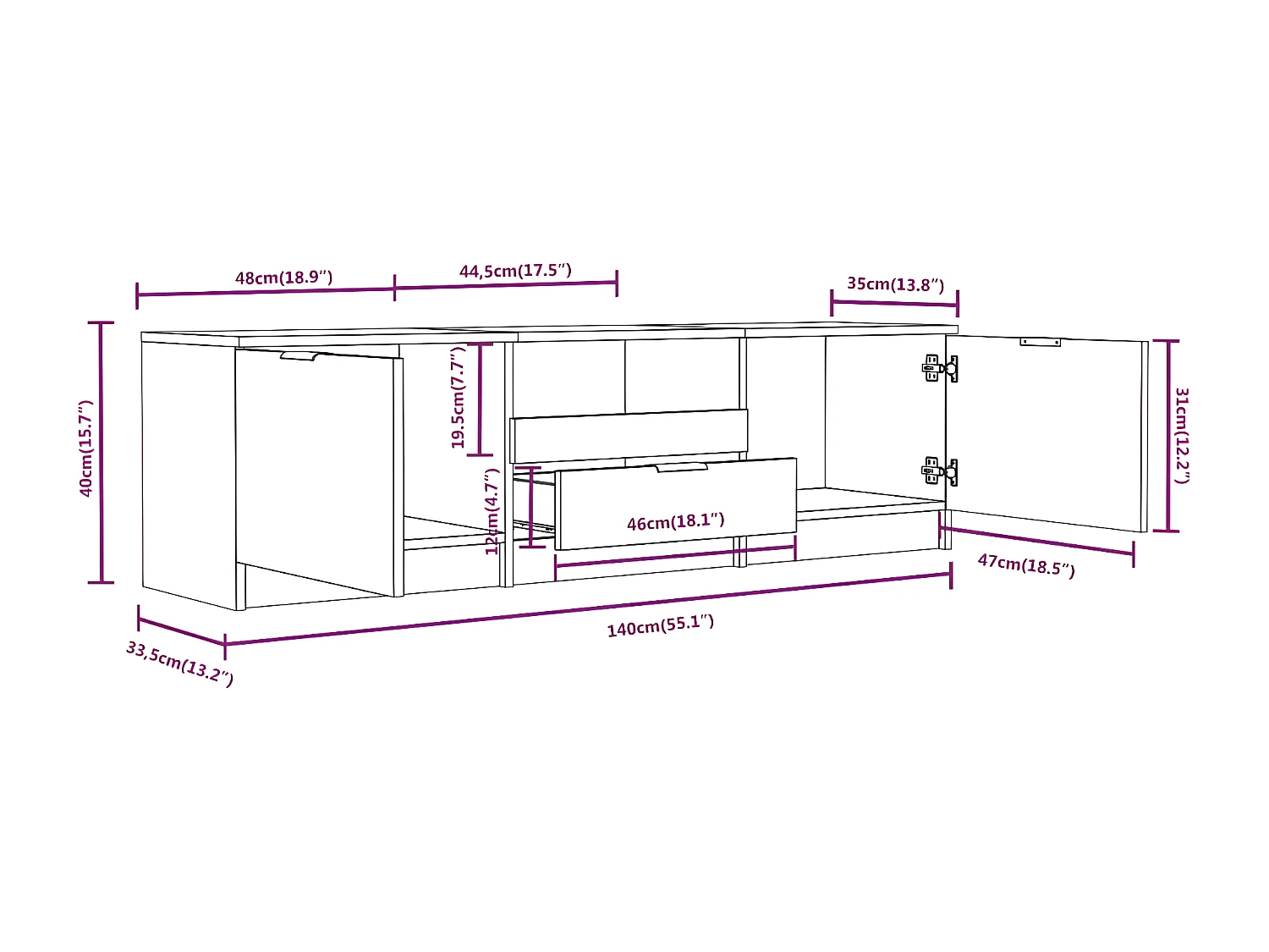 Meuble TV Chêne fumé 140x35x40 cm Bois d'ingénierie