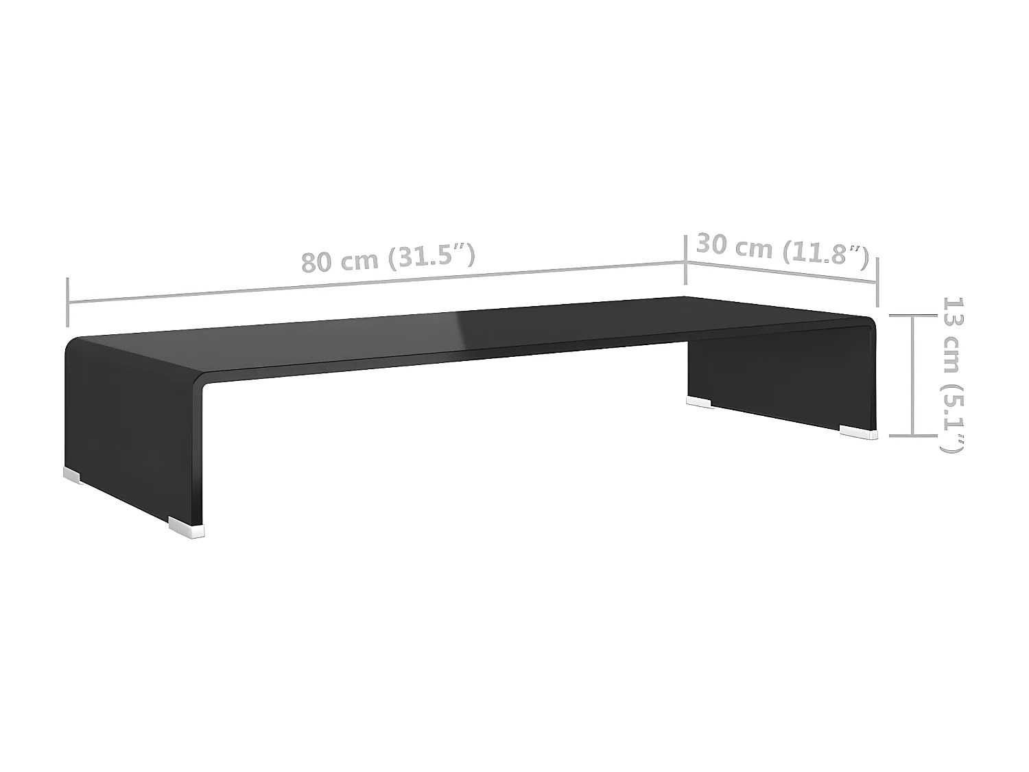 Meuble TV/ Support pour moniteur 80 x 30 x 13 cm Verre Noir