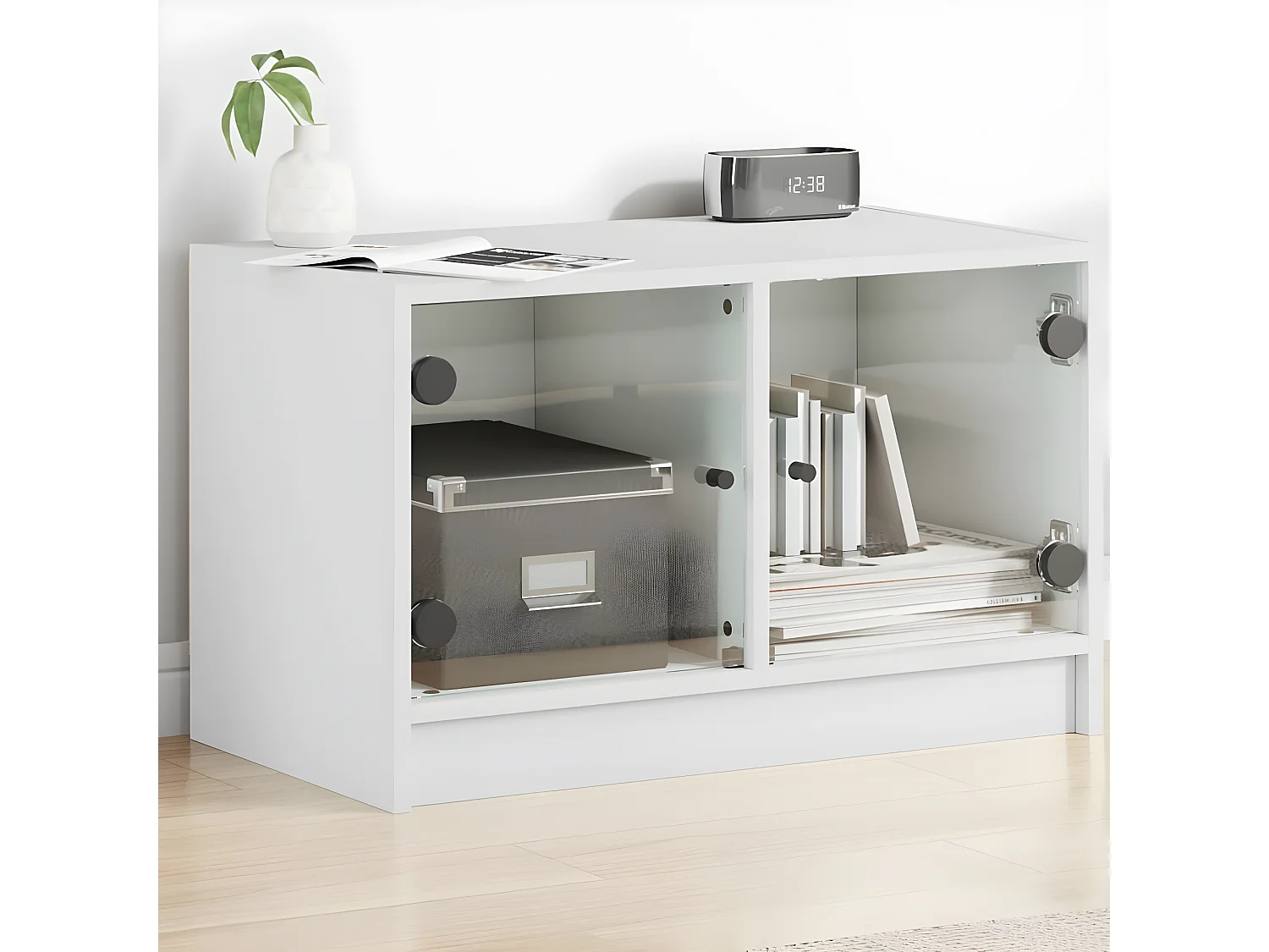 Tv-meubel met glazen deuren 68x37x42 cm wit