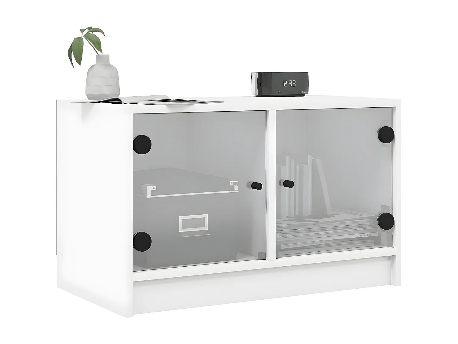 Meuble TV avec portes en verre blanc 68x37x42 cm