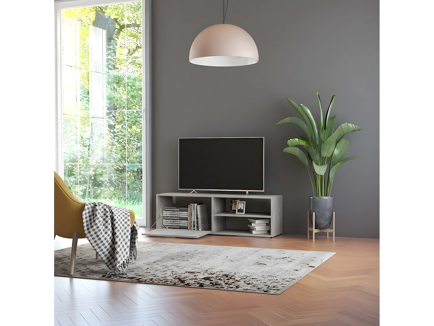 Tv-meubel 120x34x37 cm bewerkt hout betongrijs