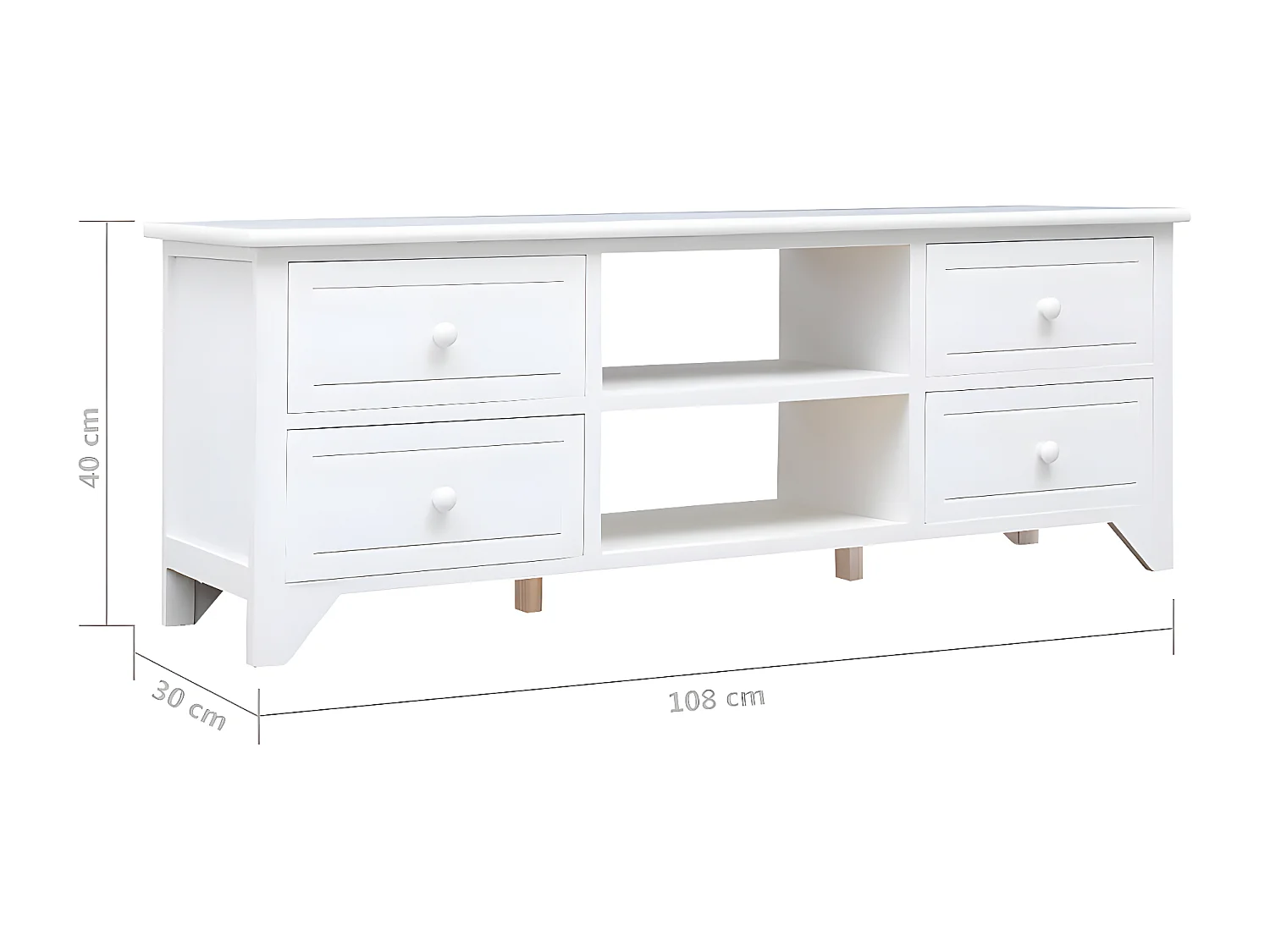 Mueble para TV madera maciza de paulownia blanco 108x30x40 cm
