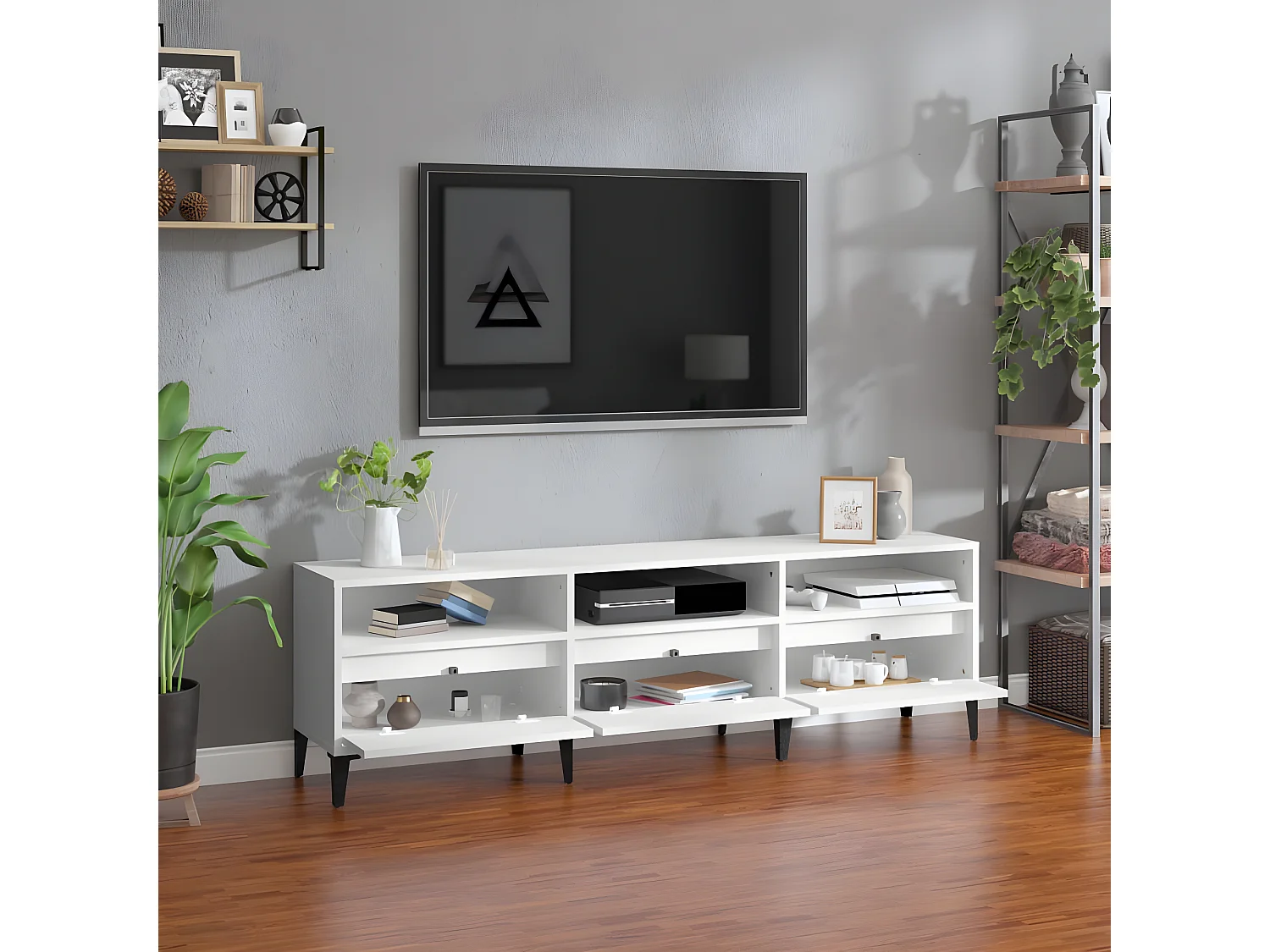 Meuble TV blanc 150x30x44,5 cm bois d'ingénierie