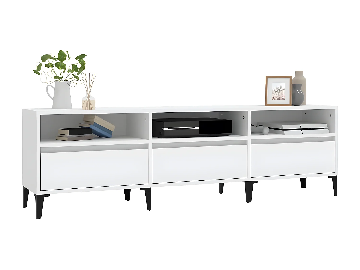 Meuble TV blanc 150x30x44,5 cm bois d'ingénierie