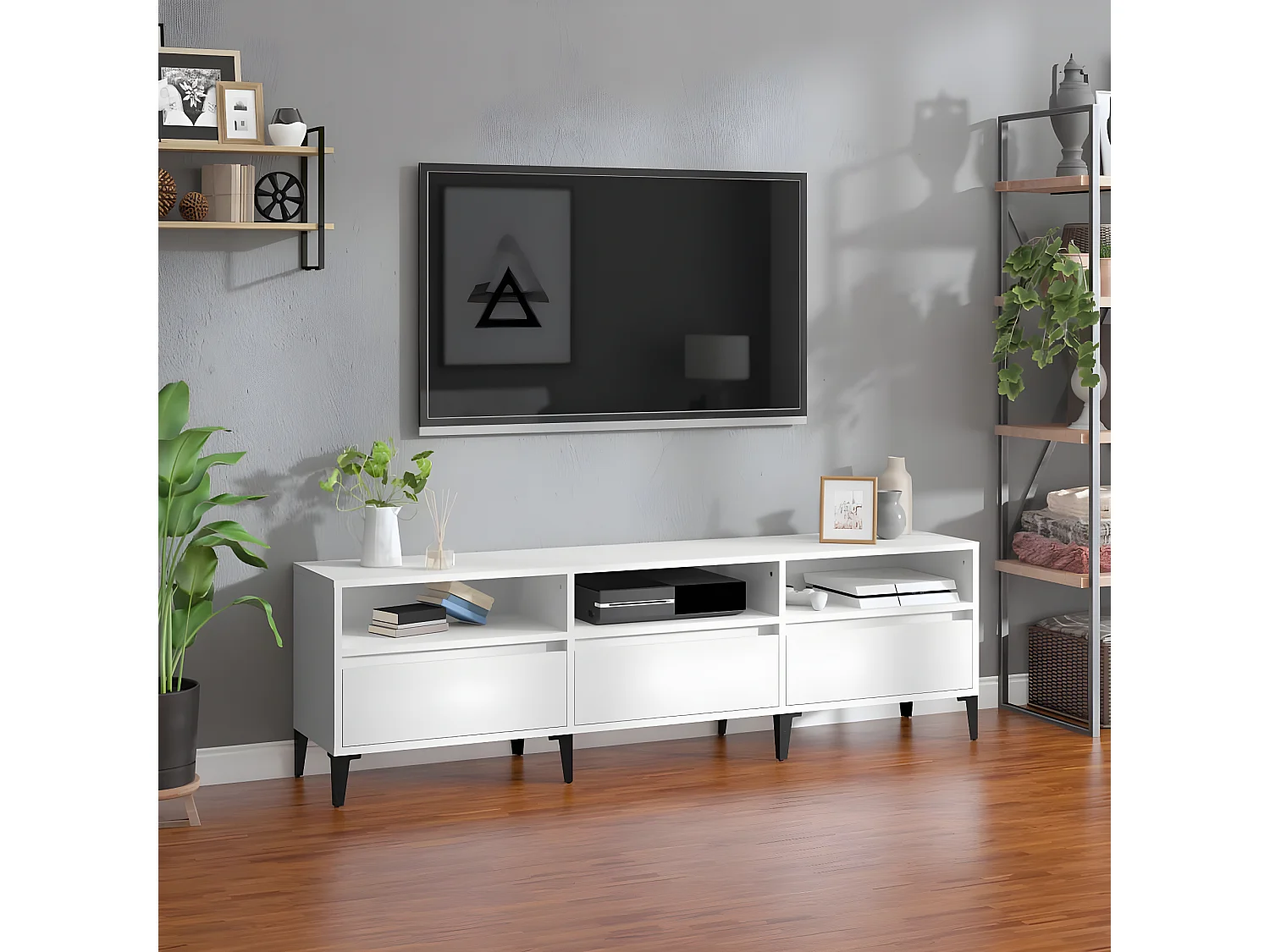 Meuble TV blanc 150x30x44,5 cm bois d'ingénierie