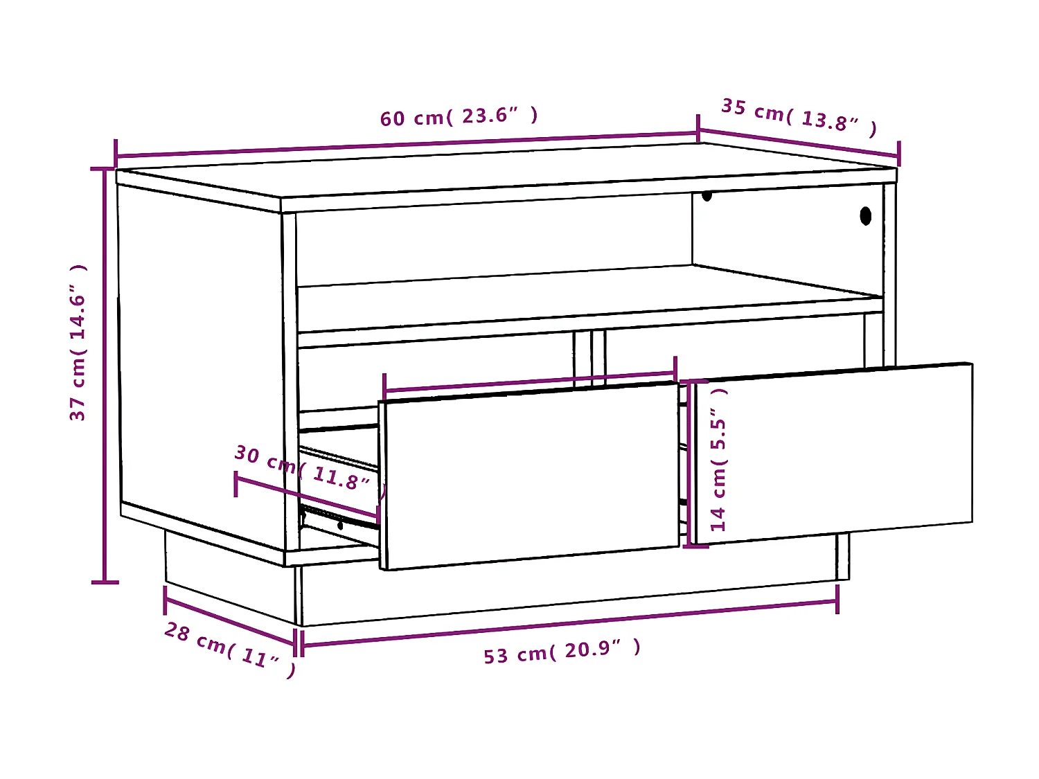Móvel de TV 60x35x37 cm madeira de pinho maciça