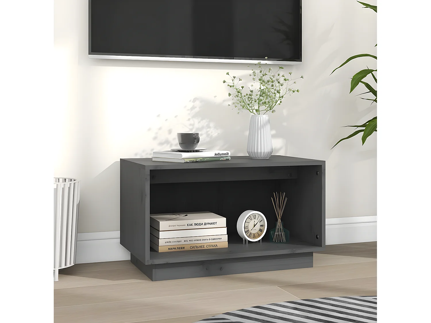 Mueble de TV de madera maciza de pino gris 60x35x35 cm