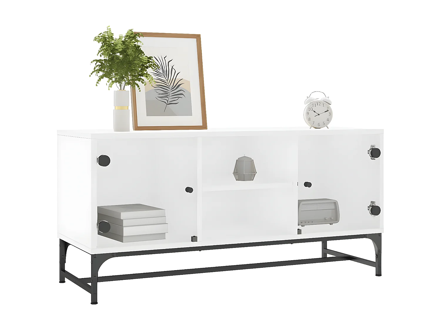 Meuble TV avec portes en verre blanc 102x37x50 cm