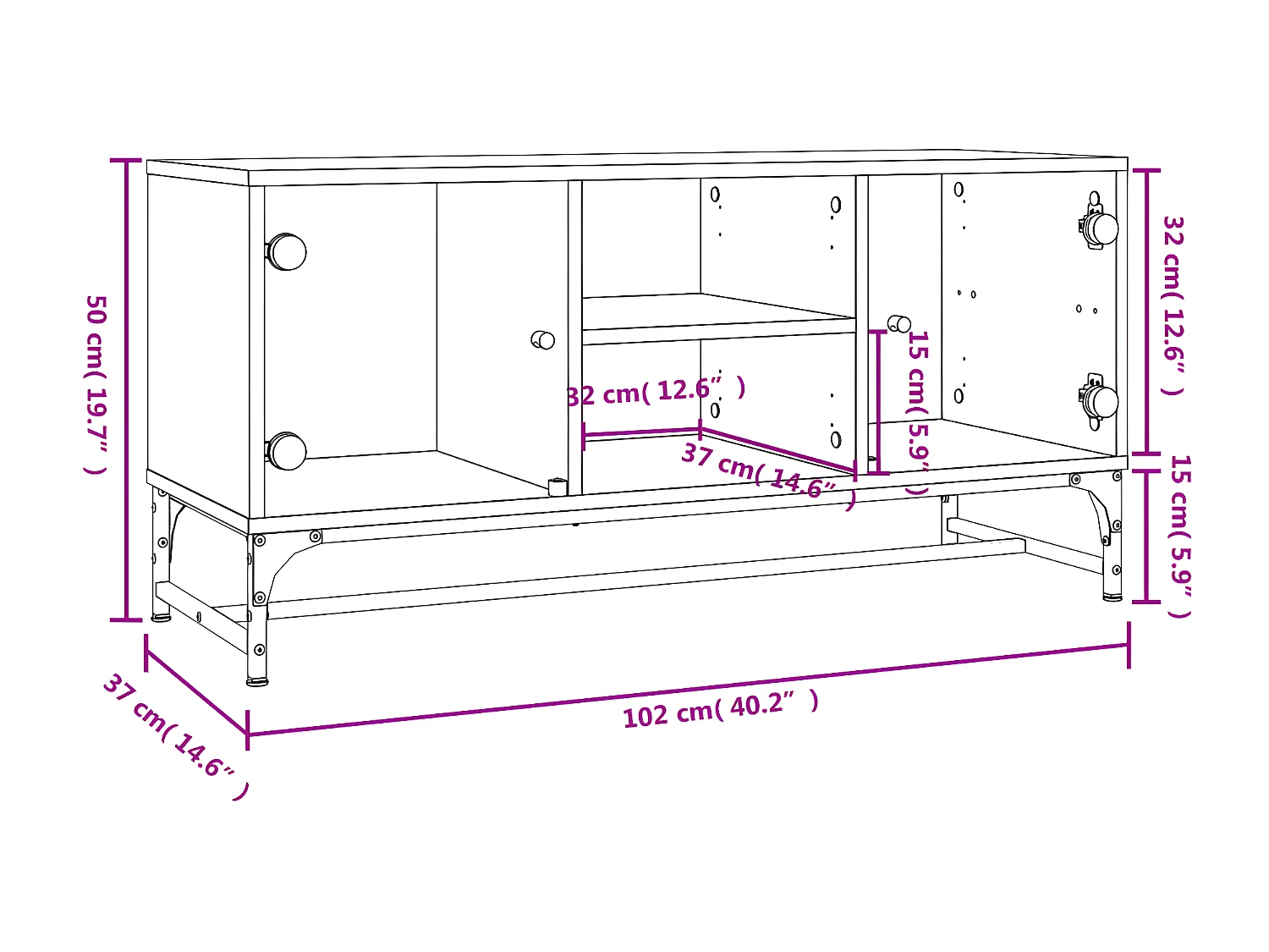 Meuble TV avec portes en verre blanc 102x37x50 cm