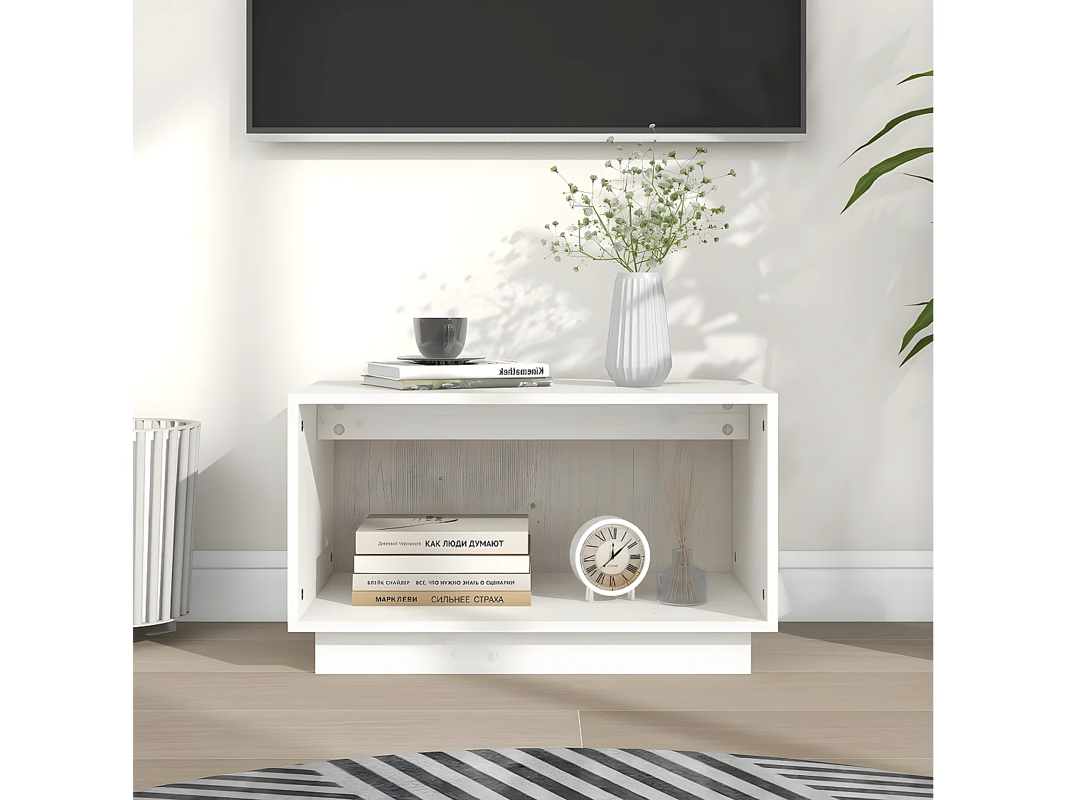 Meuble TV Blanc 60x35x35 cm Bois de pin massif