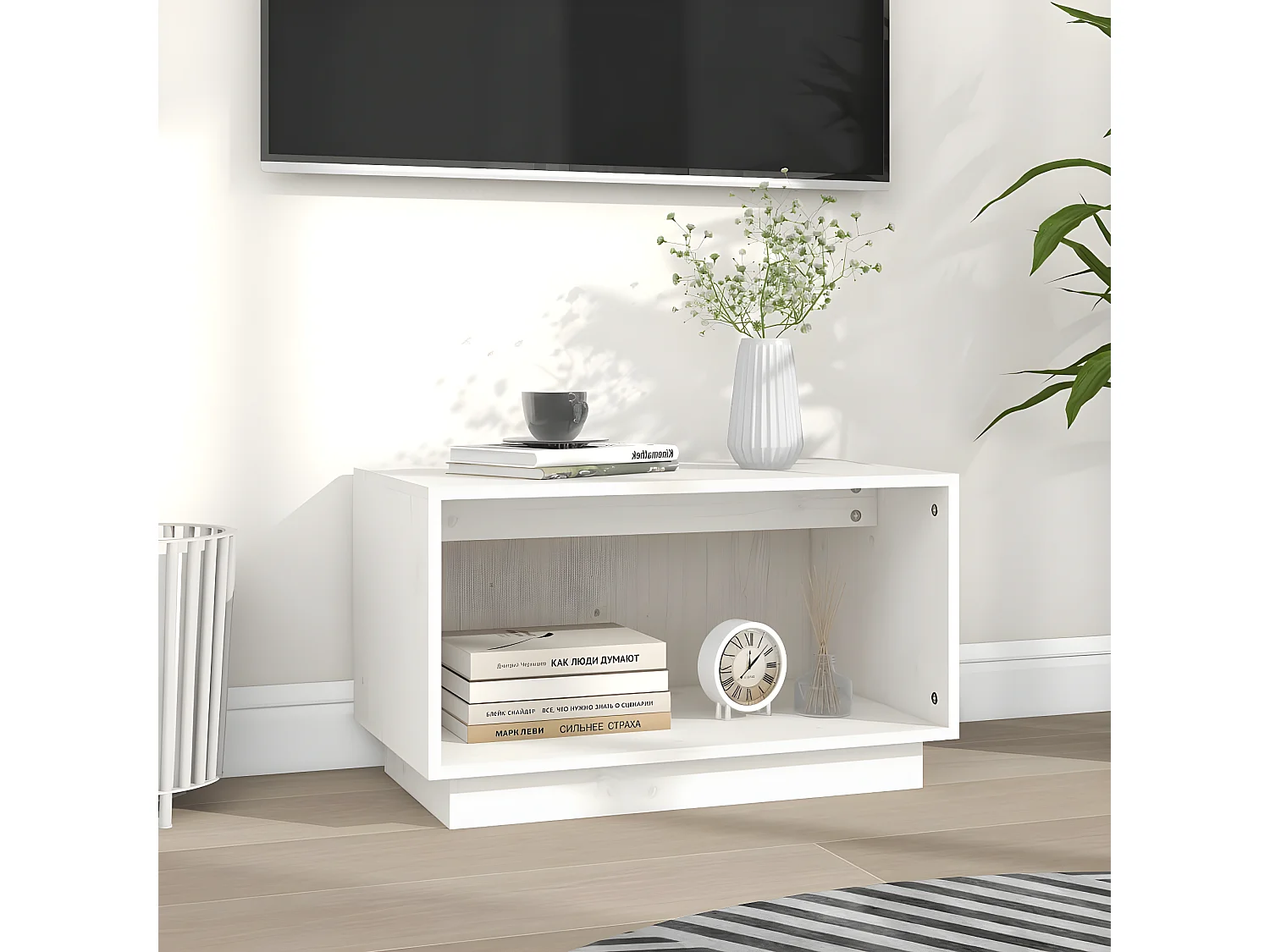 Meuble TV Blanc 60x35x35 cm Bois de pin massif