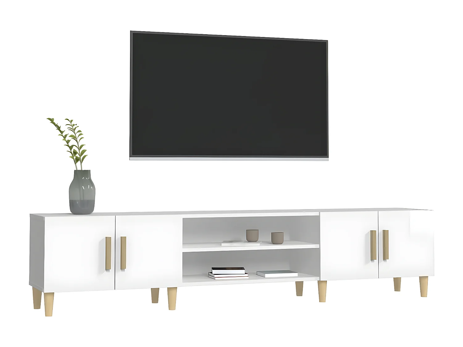 Meuble TV blanc brillant 180x31,5x40 cm bois d'ingénierie