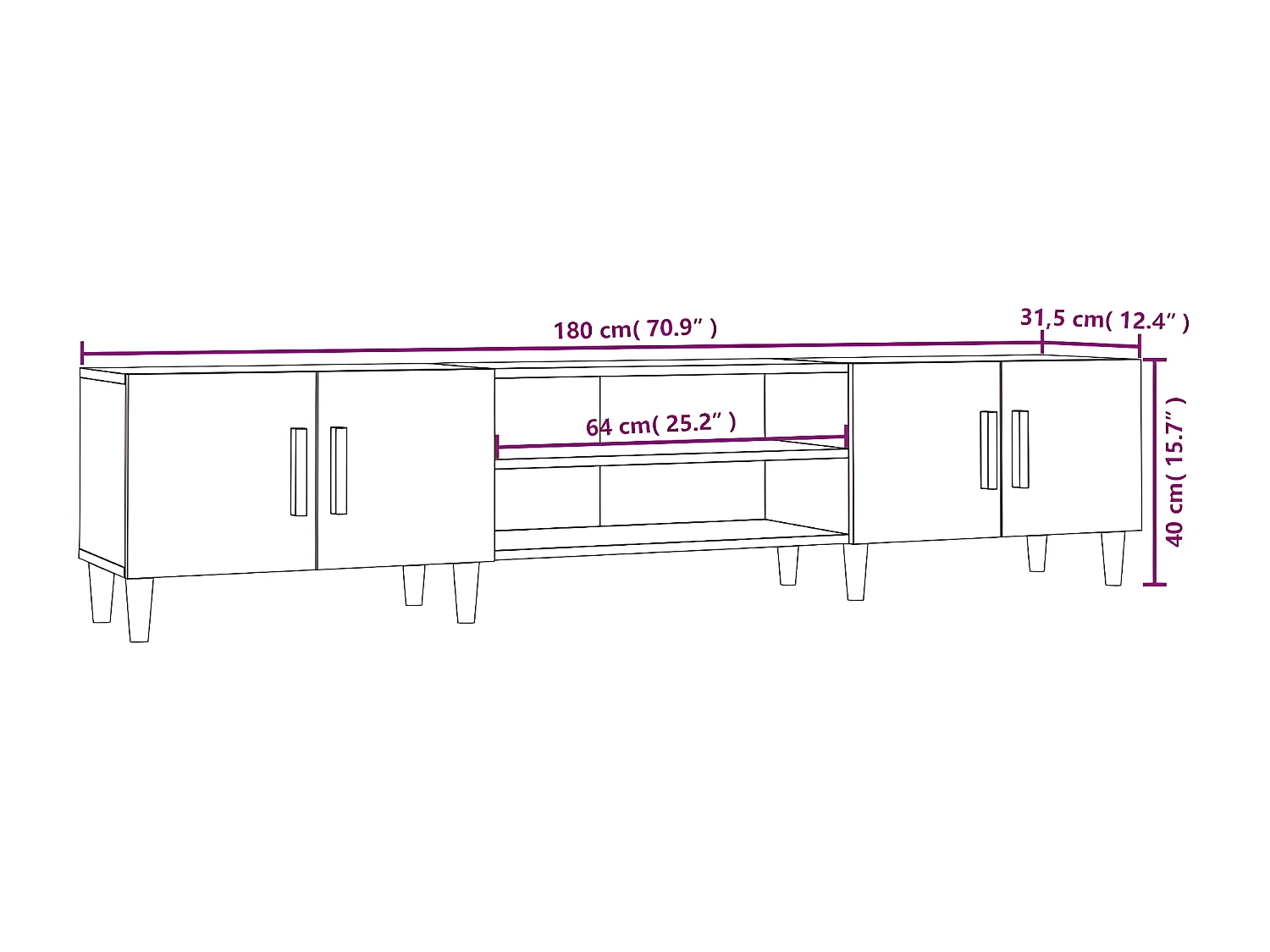 Meuble TV blanc brillant 180x31,5x40 cm bois d'ingénierie