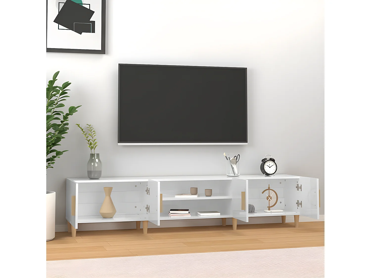Mueble de TV madera contrachapada blanco brillo 180x31,5x40 cm