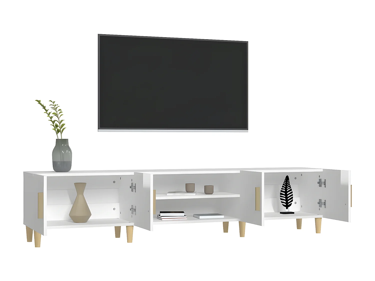 Mueble de TV madera contrachapada blanco brillo 180x31,5x40 cm