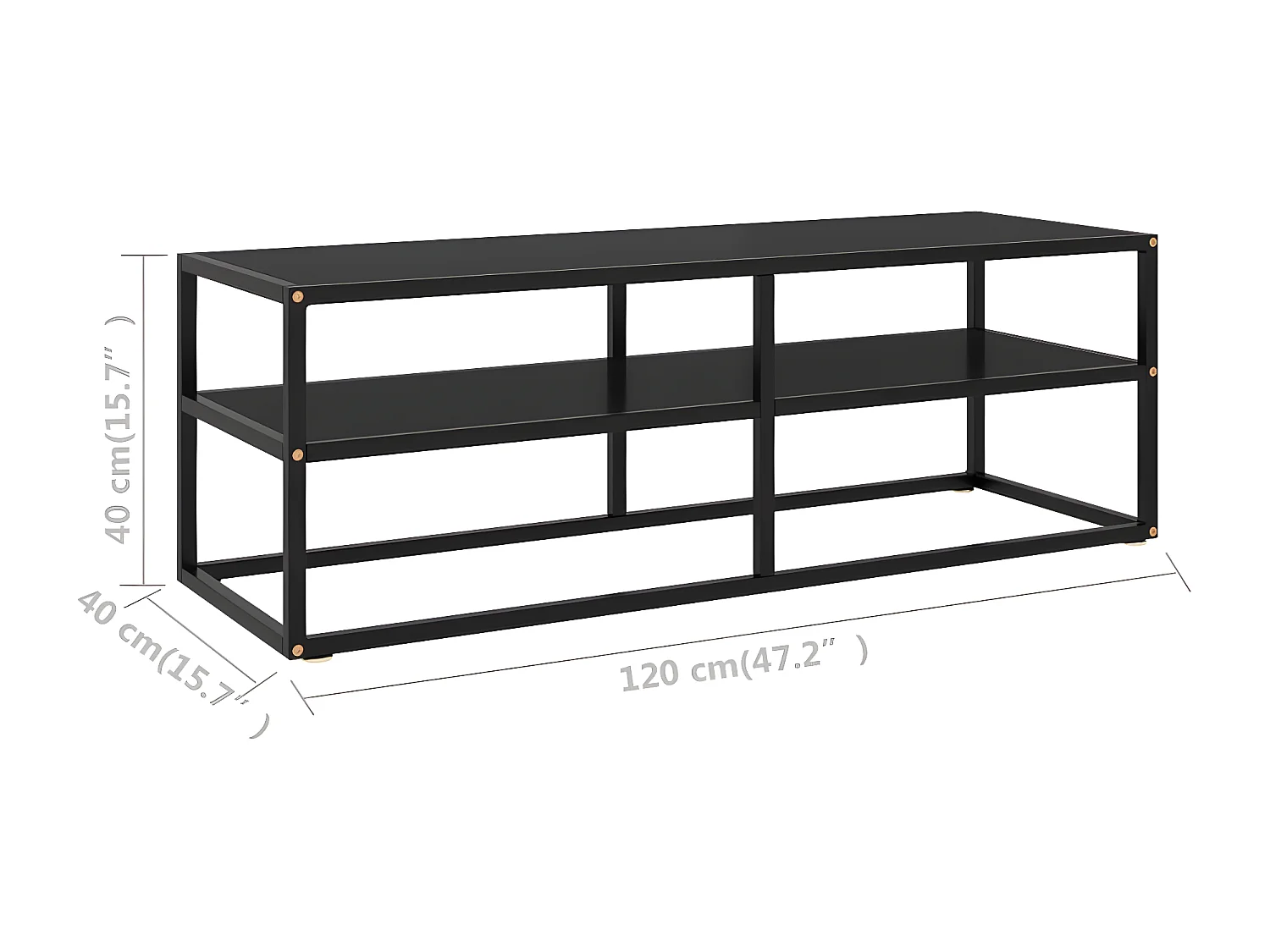 Meuble TV noir avec verre noir 120x40x40 cm