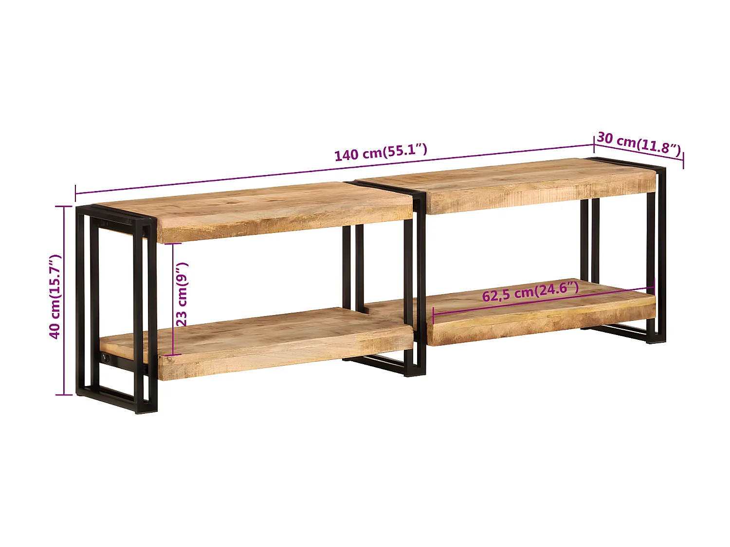Meuble TV 140x30x40 cm bois massif de manguier