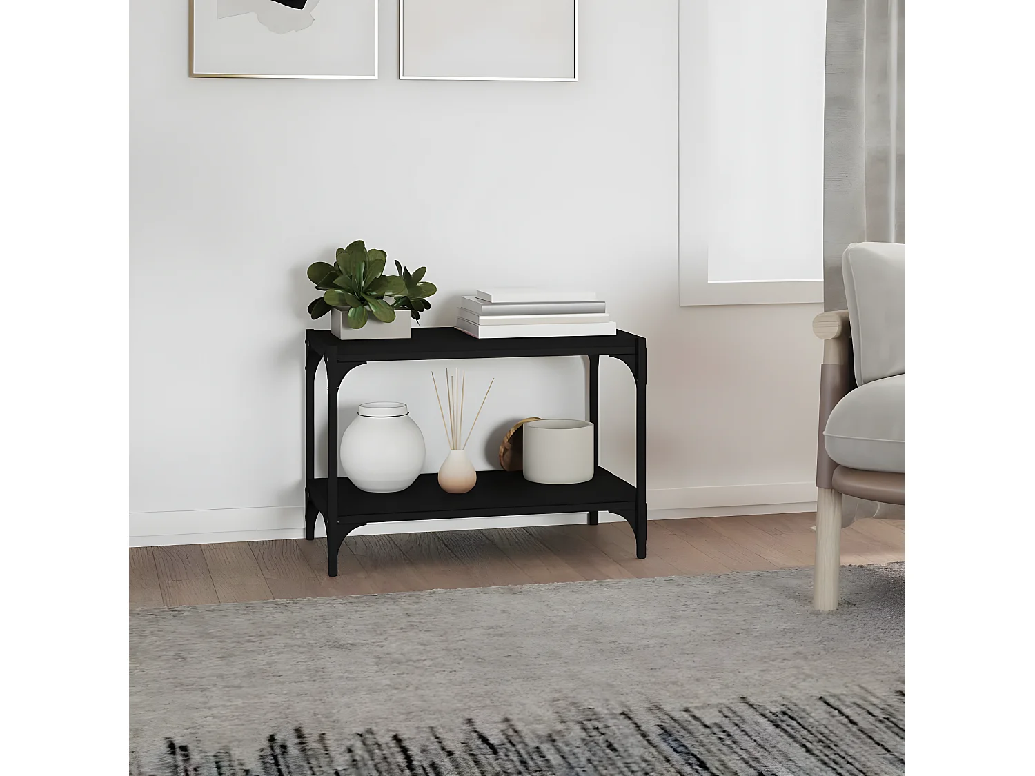 Meuble TV Noir 60x33x41 cm Bois d'ingénierie et acier