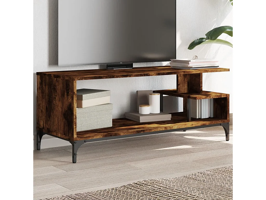 Meuble TV chêne fumé bois ingénierie et acier enduit de poudre