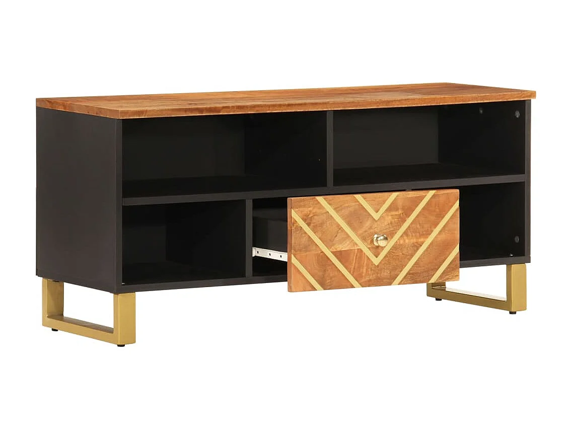 Mueble de TV madera maciza mango marrón y negro 100x33,5x46 cm