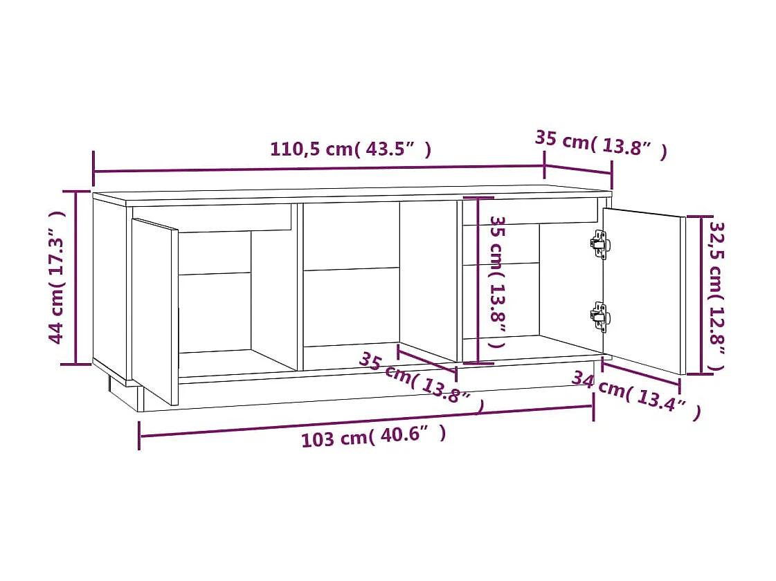 Tv-meubel 110,5x35x44 cm massief grenenhout honingbruin