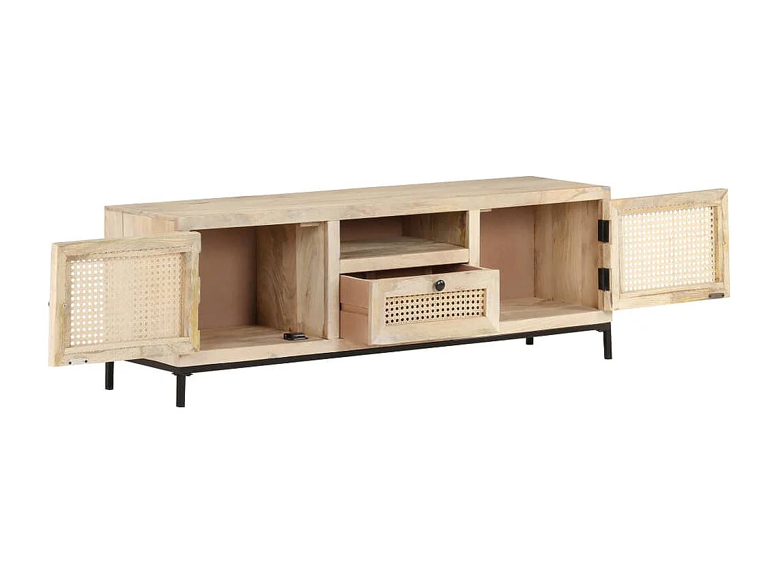 Mueble para TV madera maciza mango y caña natural 120x30x40 cm