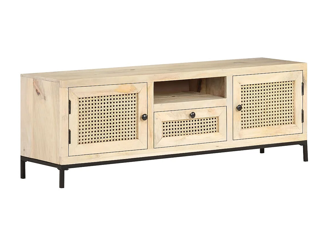 Mueble para TV madera maciza mango y caña natural 120x30x40 cm