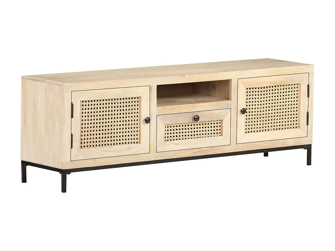 Mueble para TV madera maciza mango y caña natural 120x30x40 cm
