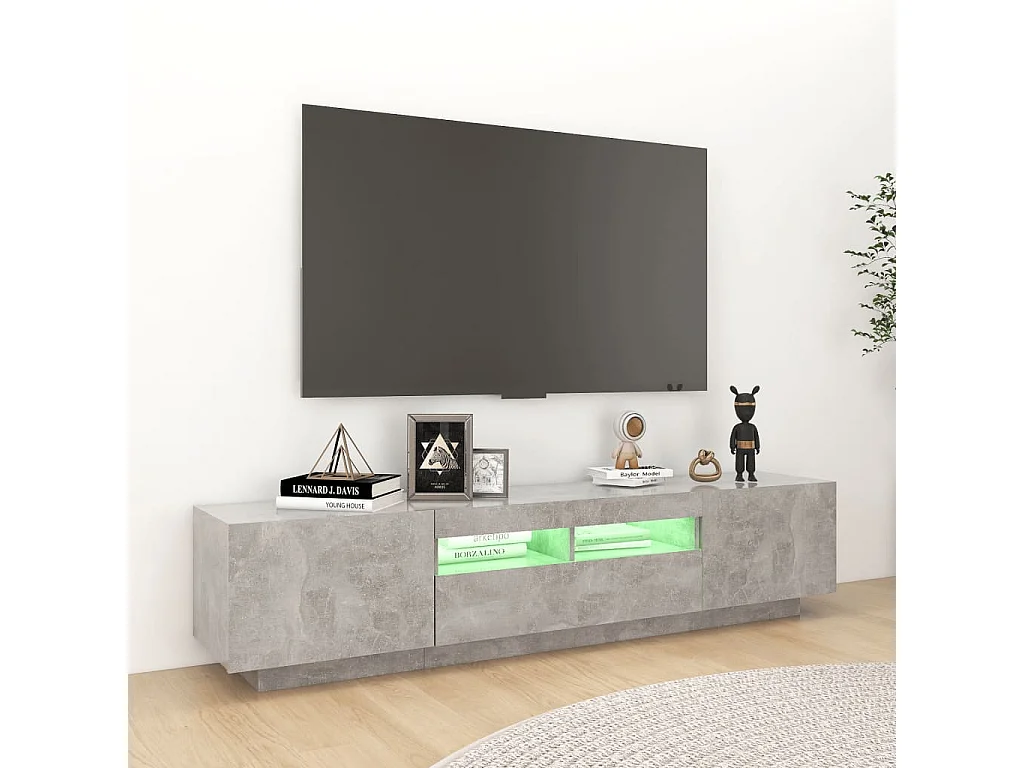 Meuble TV avec lumières LED Gris béton 180x35x40 cm