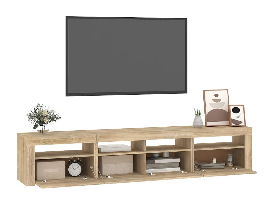 Móvel de TV com luzes LED 210x35x40 cm carvalho sonoma