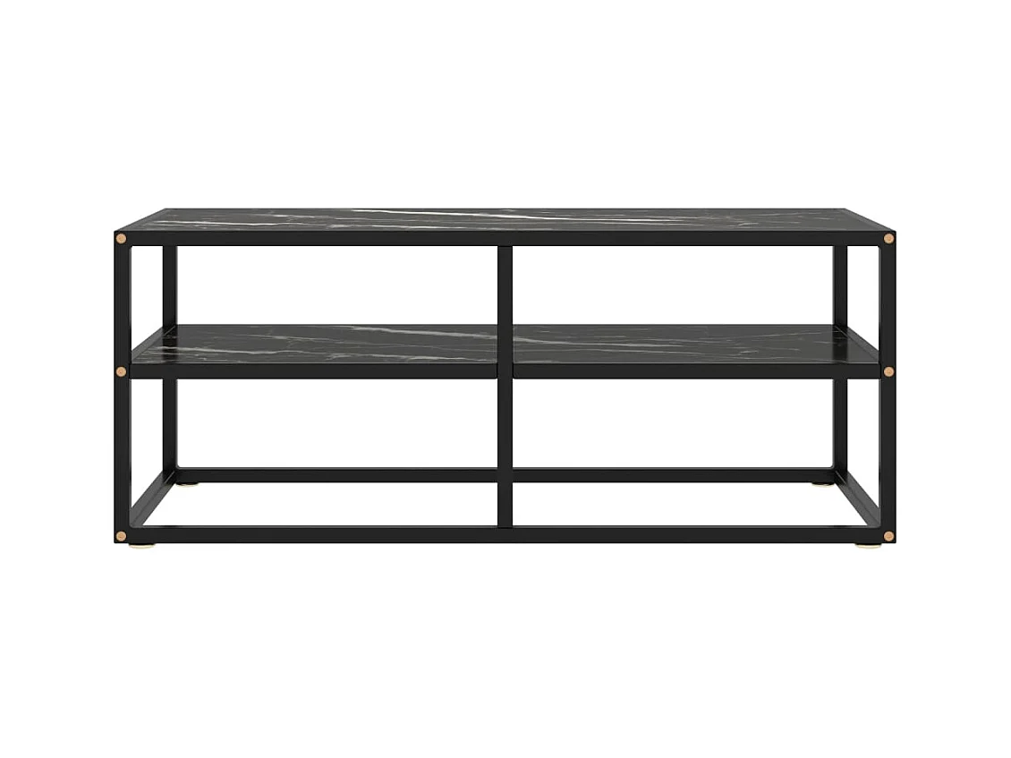 Meuble TV noir avec verre marbre noir 100x40x40 cm
