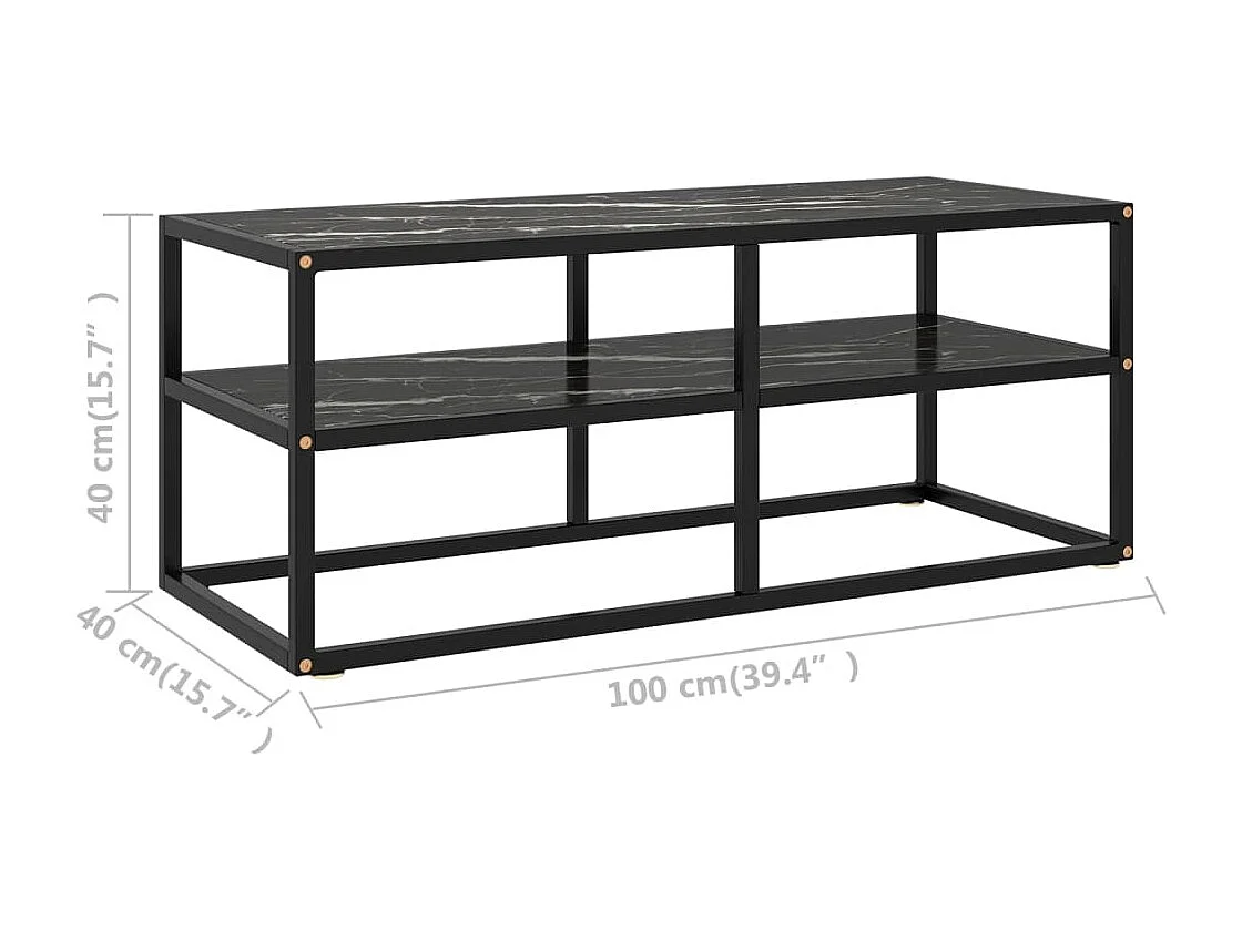Meuble TV noir avec verre marbre noir 100x40x40 cm