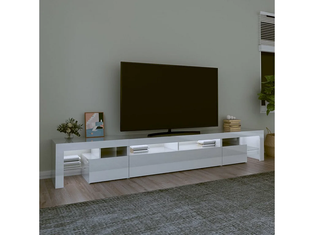 Meuble TV avec lumières LED Blanc brillant 260x36,5x40 cm