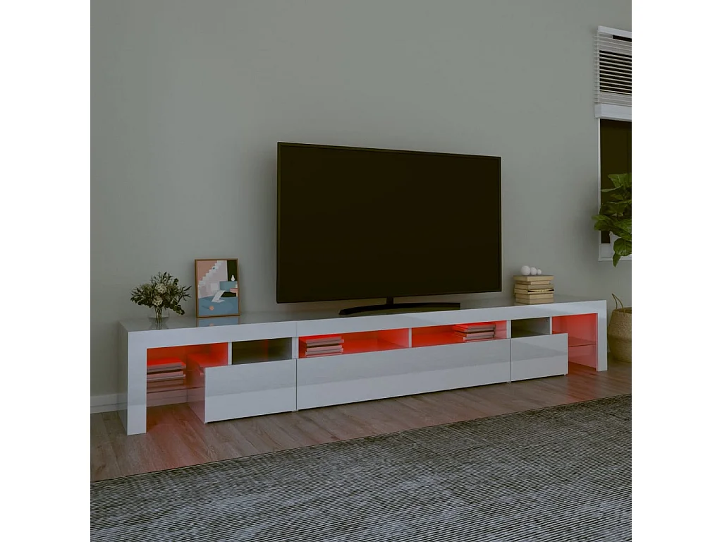Meuble TV avec lumières LED Blanc brillant 260x36,5x40 cm