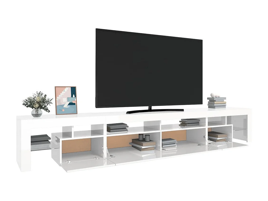 Meuble TV avec lumières LED Blanc brillant 260x36,5x40 cm
