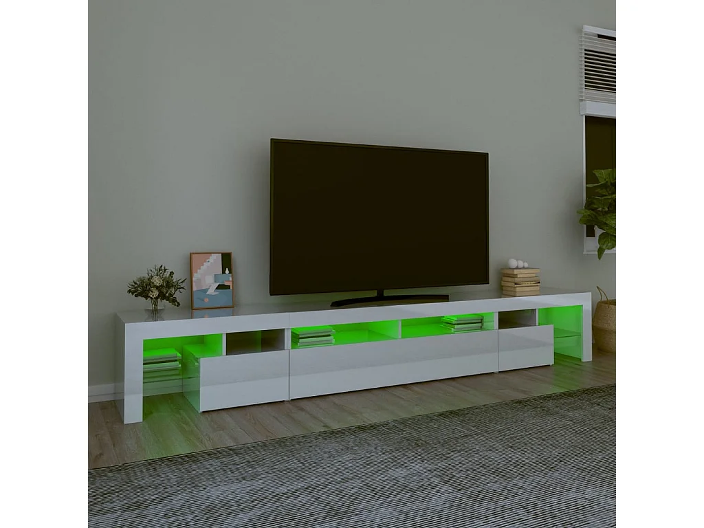 Meuble TV avec lumières LED Blanc brillant 260x36,5x40 cm
