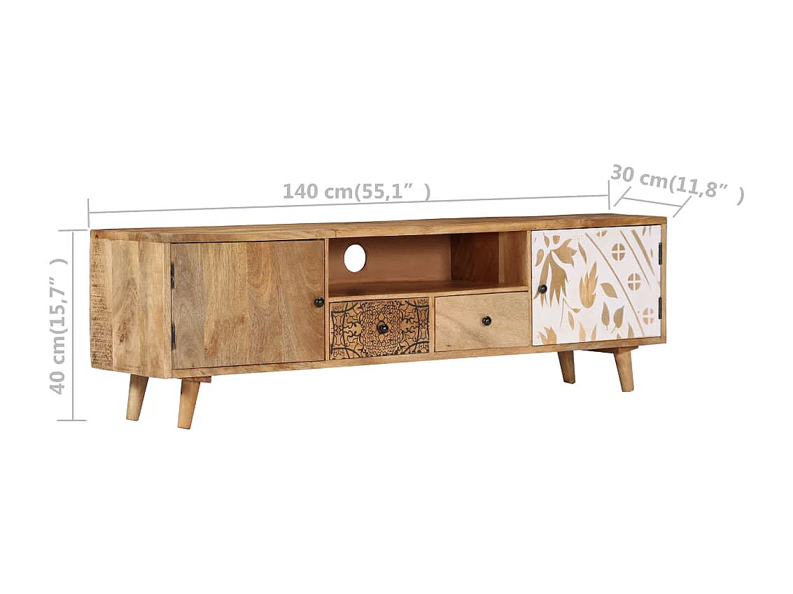 Meuble TV 140x30x40 cm Bois de manguier massif