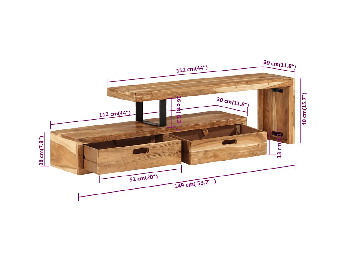 Tv-meubel (118-200) x 30 x 40 cm massief acaciahout